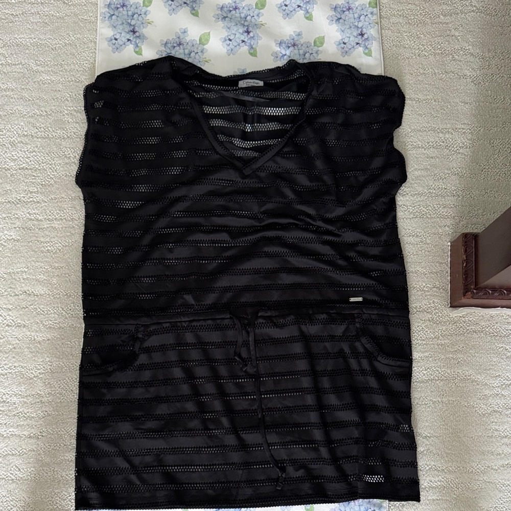 Calvin Klein Black Mesh Swim Coverup